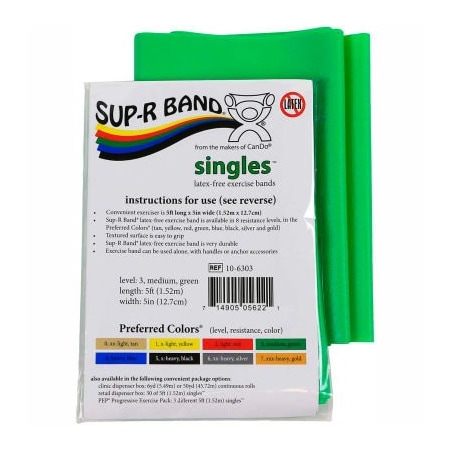 Fabrication Enterprises Sup-R Band Latex Free Exercise Band, 5' Strip, Green, 1/PK 1608437